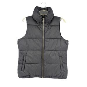 Old Navy Women Puffer‎ Vest Mock Neck Pockets Zip Front Black Sz M Fleece Lined